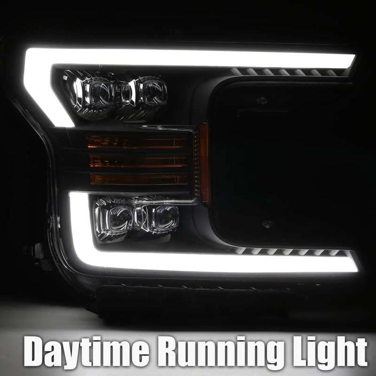 AlphaRex 18-19 Ford F-150 NOVA LED Projector Headlights Plank Style Chrome w/ActivLight/Seq Signal 880181