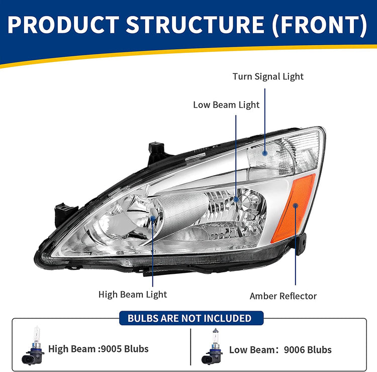 2003-2007 Honda Accord Factory Style Headlights – Pair, Chrome or Black Housing