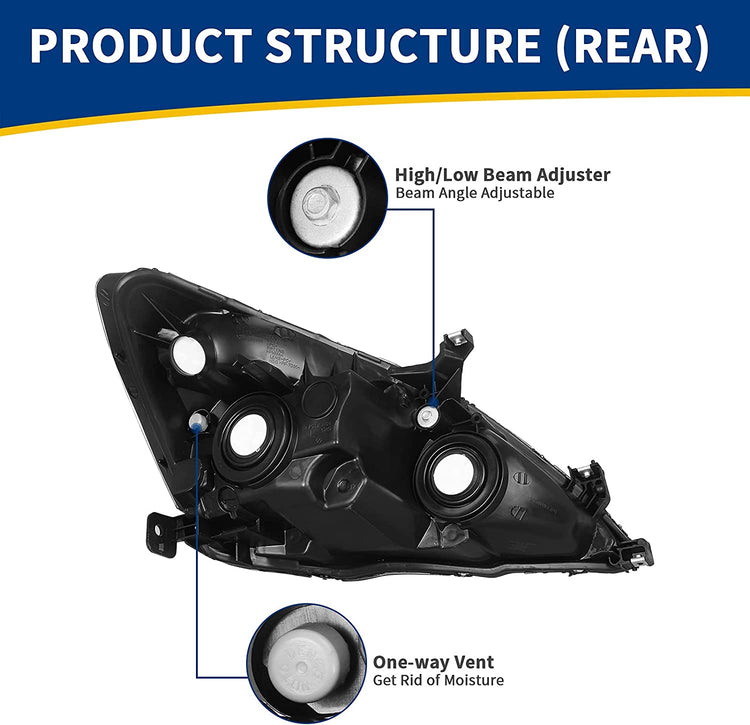 2003-2007 Honda Accord Factory Style Headlights – Pair, Chrome or Black Housing