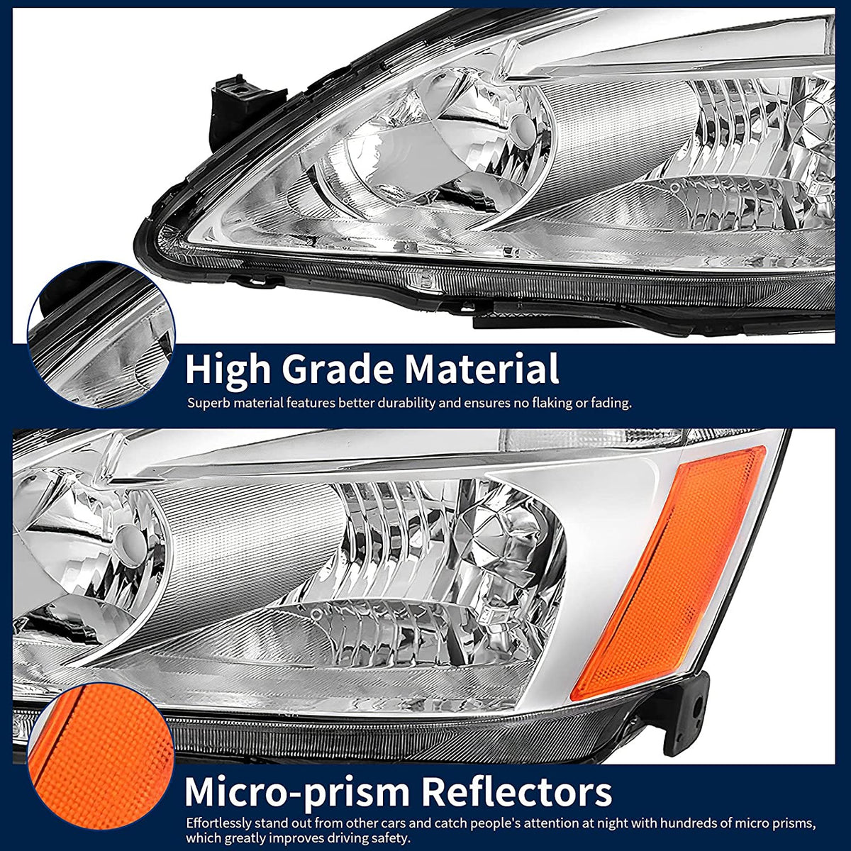 2003-2007 Honda Accord Factory Style Headlights – Pair, Chrome or Black Housing